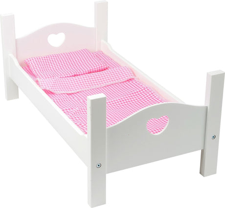 Small Foot Puppenbett aus Holz mit Bettwäsche 50 cm weiß rosa