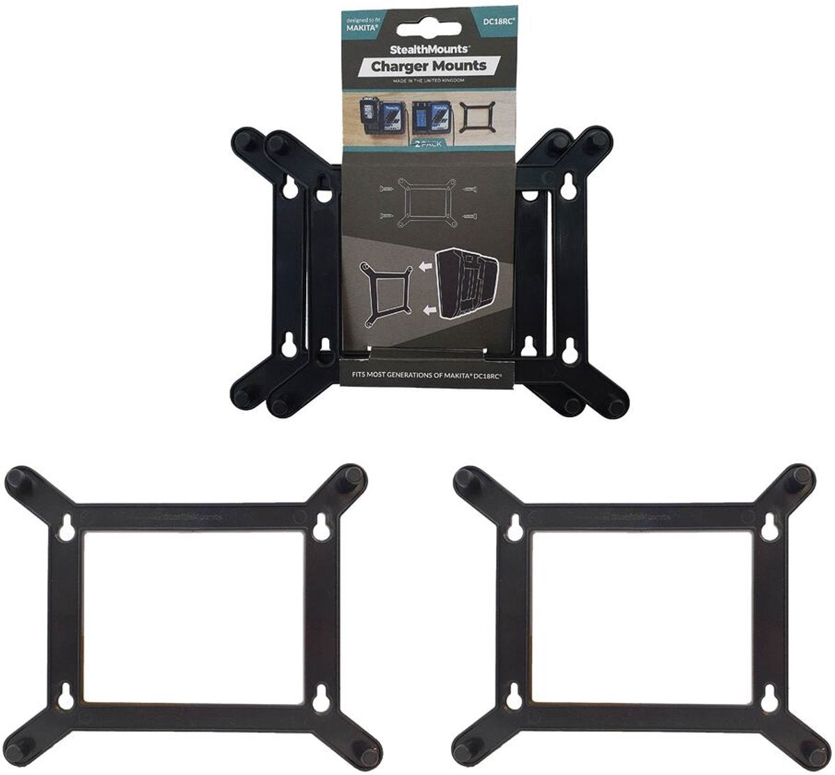 Makita Stealth-Halterungen – Ladegerät-Halterung für 18 V LXT-Schnellladegerät DC18RC – Schwarz – 2er-Pack