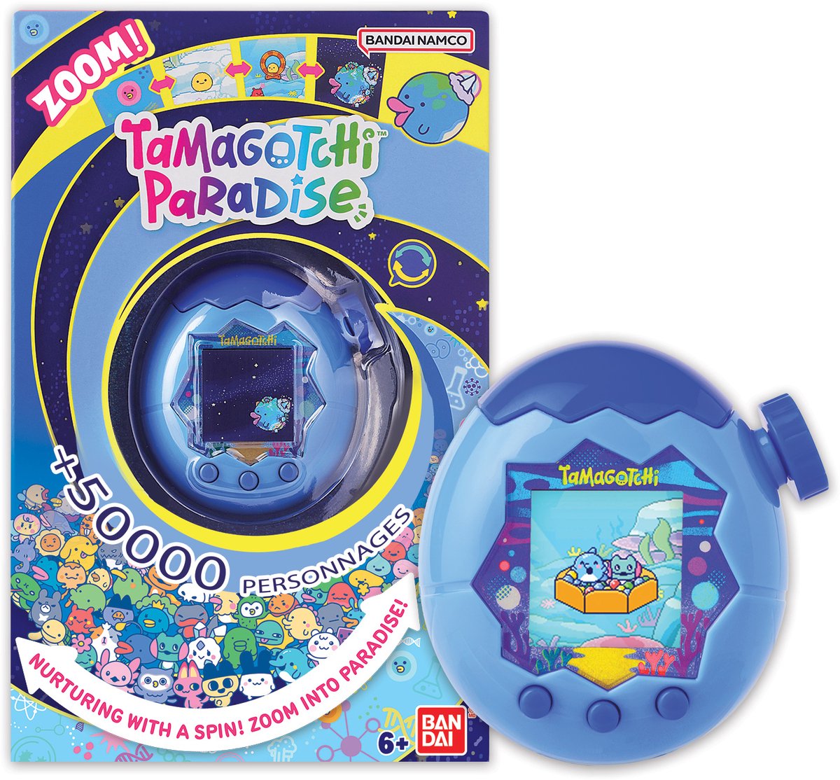 Bandai – Tamagotchi Paradise Water – virtuelles Tier zum Erziehen – Tamagotchi mit Zoomrad – interaktives Spielzeug auf Englisch – blaues Wassermodell – Kinderspielzeug ab 6 Jahren – 43422