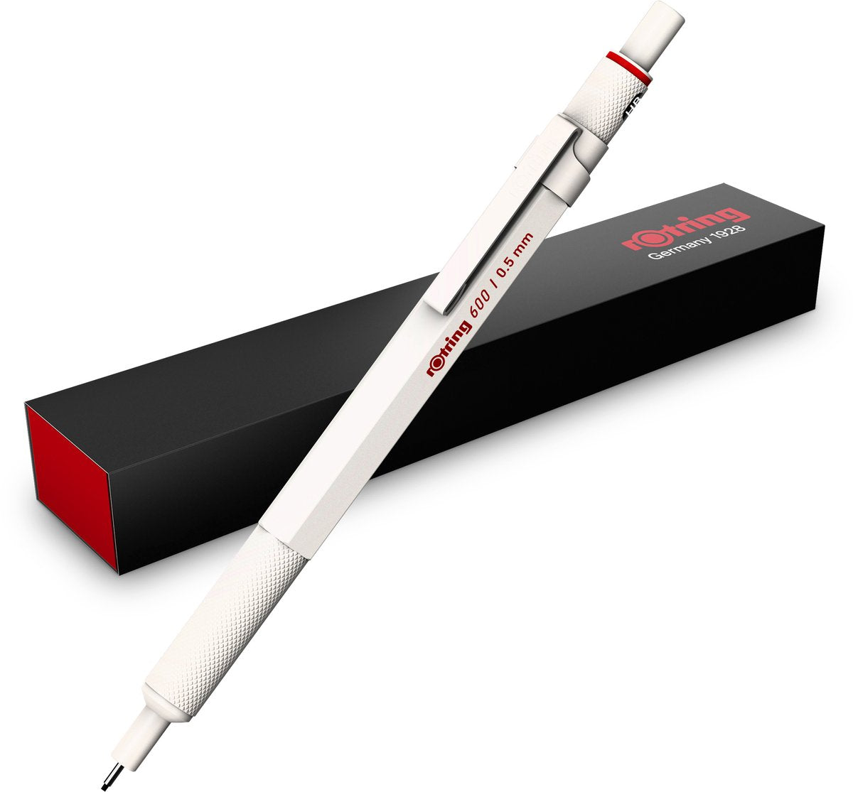 Rotring 600 vulpotlood | hb-potloodstift, 0,5 mm | volledig metalen behuizing | parelwit | antislip gekartelde grip zeshoekige barrel