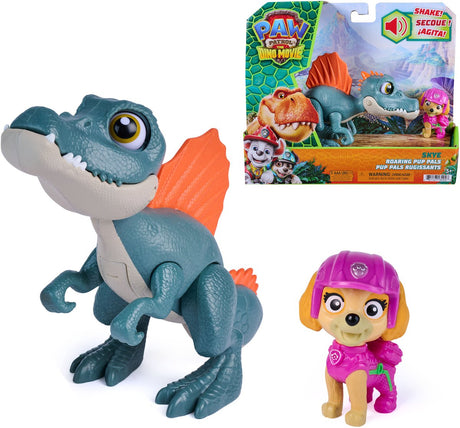 Paw patrol - de dino film - skye roaring pup pals, bevat beweegbare speelgoeddinosaurus spinosaurus van 12,7 cm met geactiveerde geluiden en skye-actiefiguur
