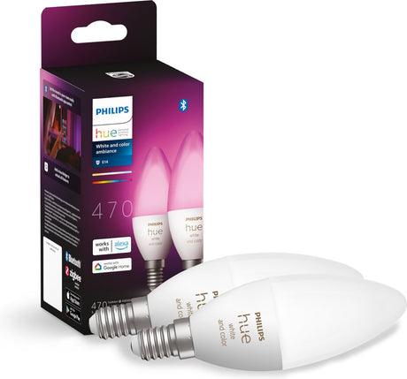 Philips Hue Kerzenlampen-Lichtquelle E14 Duopack – weißes und farbiges Licht – 5,2 W – Bluetooth – 2 Stück