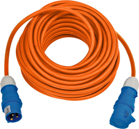 Brennerstuhl Camping-Verlängerungskabel 25 m (CEE-Kabel in Orange H07RN-F 3G2,5 mit CEE-Stecker und Kupplung mit Verschlussklappe, für den dauerhaften Außeneinsatz IP44, hergestellt in Deutschland)
