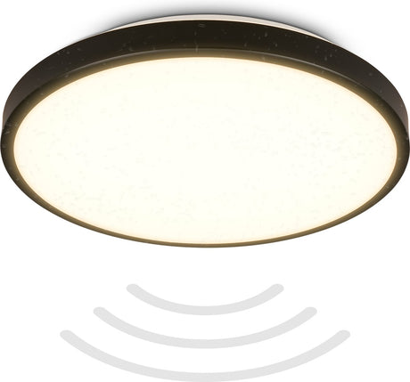 B.K.licht - LED-Badezimmerbeleuchtung - Deckenleuchte mit Bewegungsmelder - IP54 - warmweißes Licht - 29x7,5 cm - Schwarz