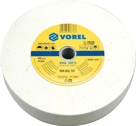 Vorel-Serie – feiner Schleifstein – 200 mm – 20 mm Dicke – 40 mm Innendurchmesser