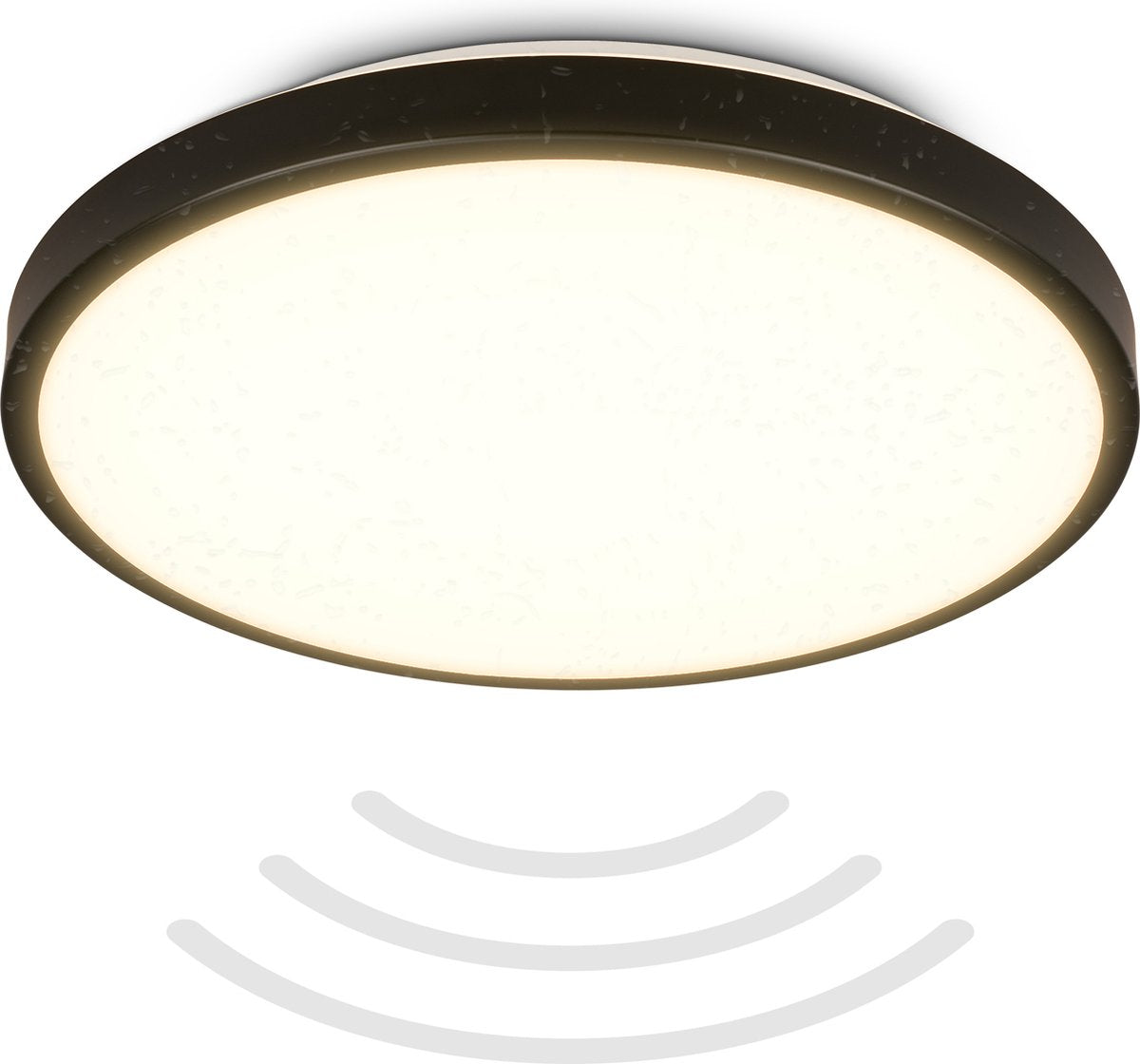 B.K.licht - LED-Badezimmerbeleuchtung - Deckenleuchte mit Bewegungsmelder - IP54 - warmweißes Licht - 29x7,5 cm - Schwarz