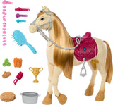 Barbie rätselhaft, das große Pferd, das ein Pferd jagt, ein Tanz- und Showpferd jagt