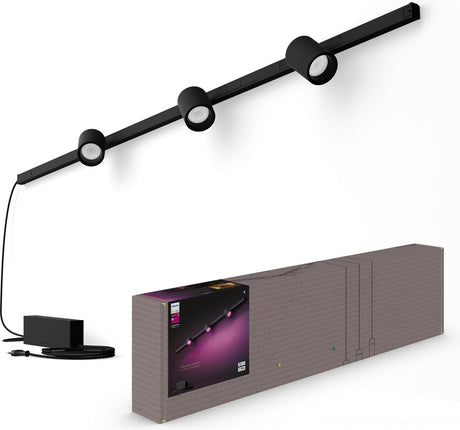 Philips hue perifo railverlichting muur - wit en gekleurd licht - 3-spots - zwart - basisset