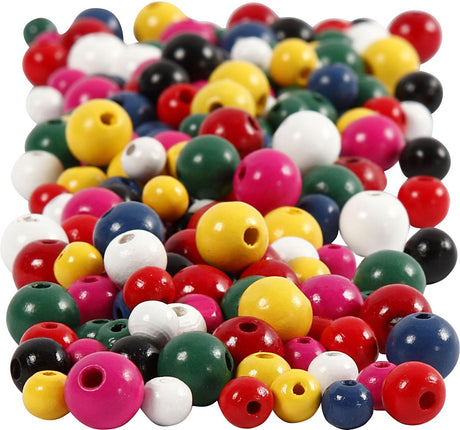 Creativ Company Holzperlen, D 8+10+12 mm, Lochgröße 2-2,5 mm, ca. 540 Stück, verschiedene Farben, 175 g, 400 ml 1 Eimer