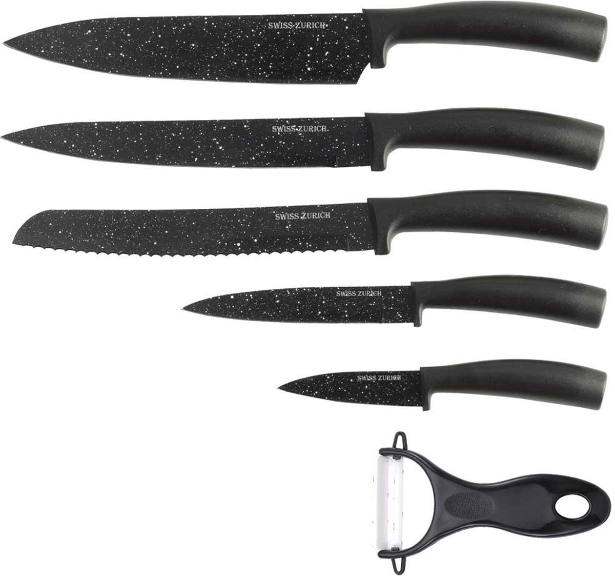 Kinghoff Messer im 6-teiligen Set - Stahl mit Marmorierung - in Geschenkbox - Schwarz -