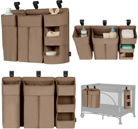 Lionelo Seitentasche groß – Nachttischtasche, Kinderbett-Organizer 58×11×58 cm – 3-teiliges modulares Design mit Reißverschlusstasche – für Reisebett, Beistellbox – verstärkt, multifunktional herausnehmbar – Windeln, Feuchttücher-Zubehör