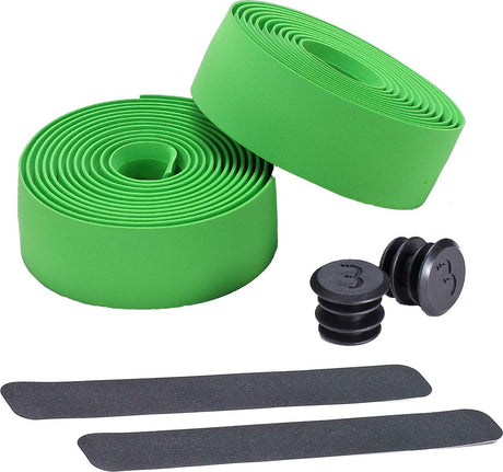 Bbb cycling stuurlint racefiets - zelfklevend stuurtape met stretch materiaal - antislip - lengte: 200cm - dikte: 2mm - inclusief stuurdoppen - groen - raceribbon bht-01