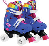 K3 - Rollschuhe - Größe 34 37 - in 4 Größen verstellbar - mit Stopper - Weiß - Regenbogen - mit Rollen in 4 Farben