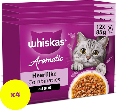 Whiskas Katzenfutter – Erwachsene 1+ – aromatische, köstliche Kombinationen in Soße – 48 x 85 g