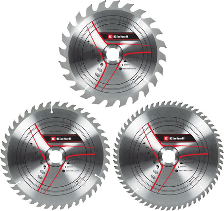 Einhell Hartmetall-TCT-Sägeblatt-Set – 3-teilig – ø254 x 30 x 3,2 mm – 24 42 60 Zähne