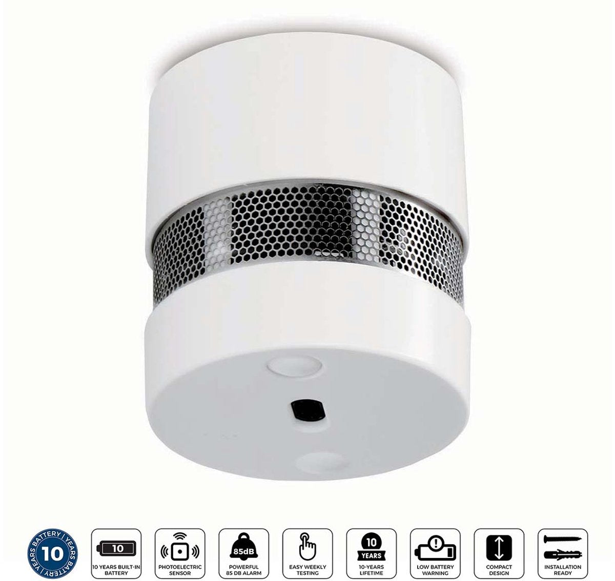 Alecto Mini-Rauchmelder SD1020 – Brandmelder mit Batterie für 10 Jahre – entspricht europäischen Normen – weiß