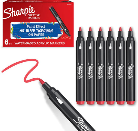 Sharpie Creative Marker Acrylfarbenmarker | runde Spitze | wasserbasierte Farbmarker | Tinte verläuft nicht und ist für die meisten Oberflächen geeignet | rot | 6 Stück