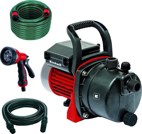 Einhell Elektro-Gartenpumpe GC-GP 6538 Set i – 650 W – 3800 l·h – 3,6 bar – max. Förderhöhe: 36 m - max. Saughöhe: 8 m - inkl. 4 m Saugschlauch, 20 m Gartenschlauch und ein Sprühkopf