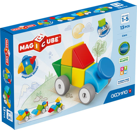 Geomag Magicube Blöcke Autos recycelt – magnetische Bausteine – 13-teilig – ab 3 Jahren