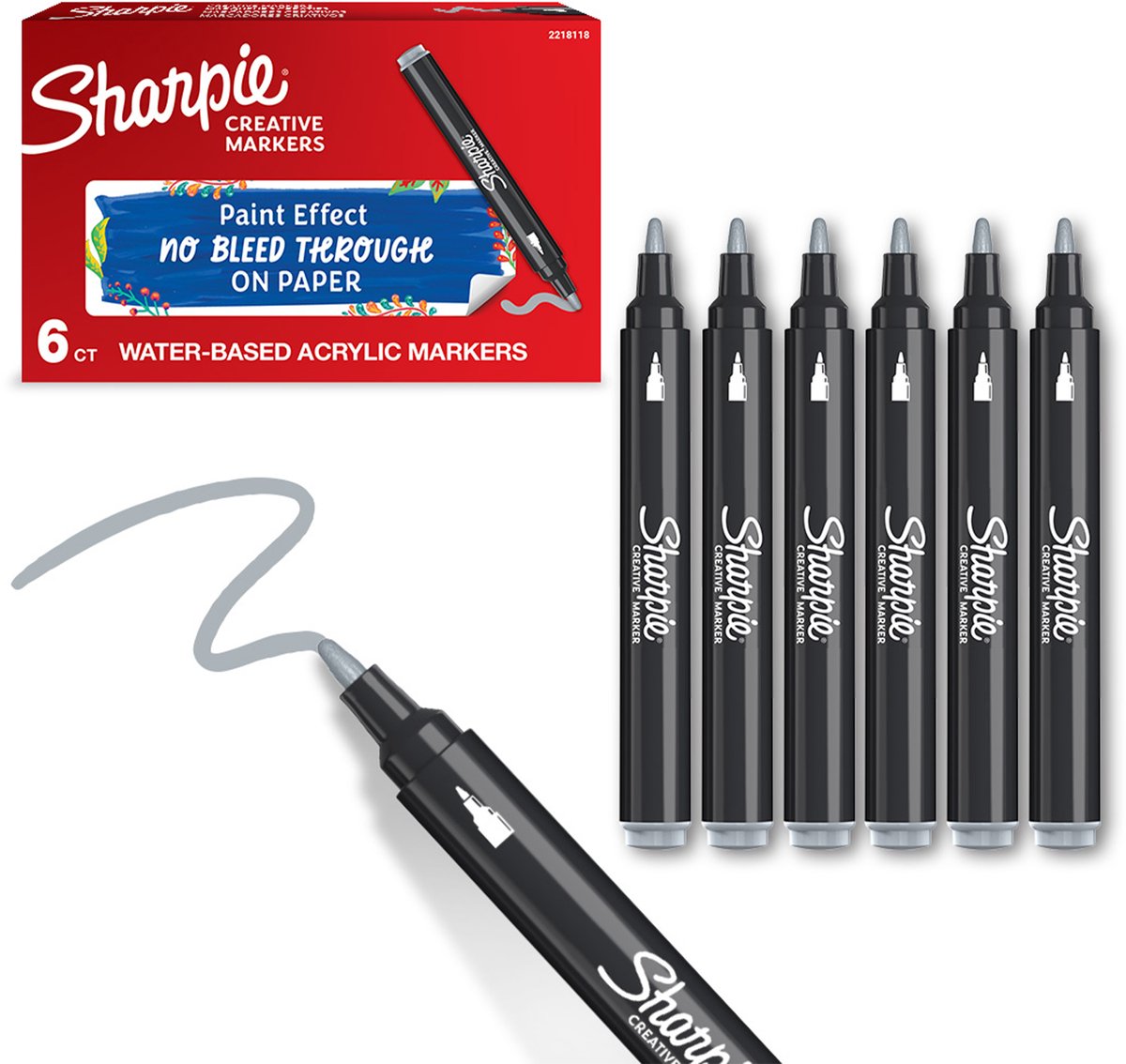 Sharpie Creative Marker Acrylfarbenmarker | runde Spitze | wasserbasierte Farbmarker | Tinte verläuft nicht und ist für die meisten Oberflächen geeignet | kühles Grau | 6 Stück
