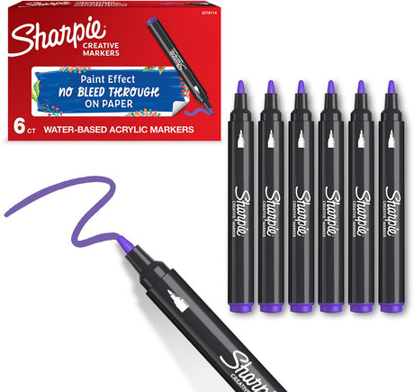 Sharpie Creative Marker Acrylfarbenmarker | runde Spitze | wasserbasierte Farbmarker | Tinte verläuft nicht und ist für die meisten Oberflächen geeignet | lila | 6 Stück