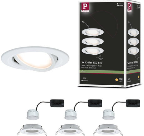 Paulmann LED Einbauleuchte Nova Coin 3er Set schwenkbar rund 84 mm 50° Coin 3x6W 3x470lm 230V 2700K weiß matt