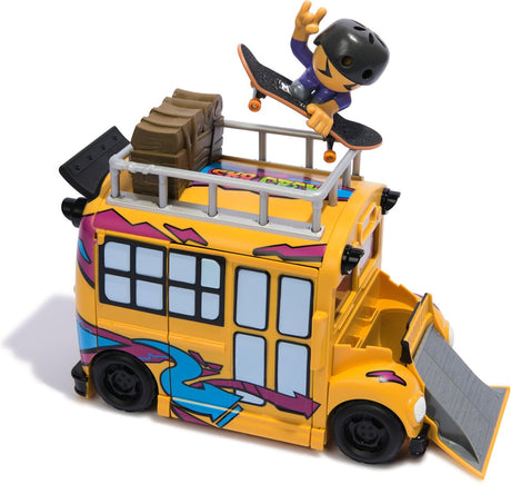 Tech Deck Sk8 Crew – 2-in-1-transformierender Ultra-Sk8-Bus mit Stauraum, Finger-Skateboard und Figur
