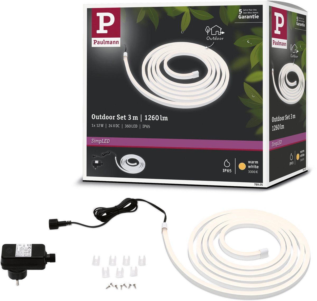 Paulmann Simpled Outdoor LED-Streifen 3 Meter warmweiß - Plug-Play-Set - 12W - 24V - Weiß - Kunststoff