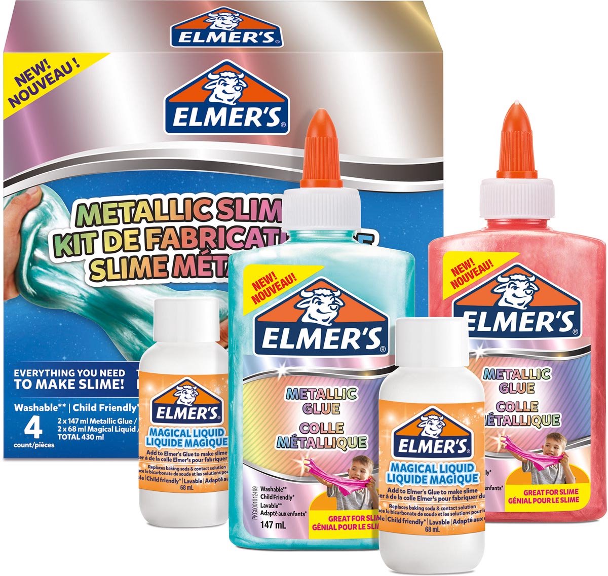 Elmer's metallic slijmpakket van | slijmbenodigdheden, inclusief metallic pva-lijm | met magical liquid-slijmactivator | 4-delig pakket