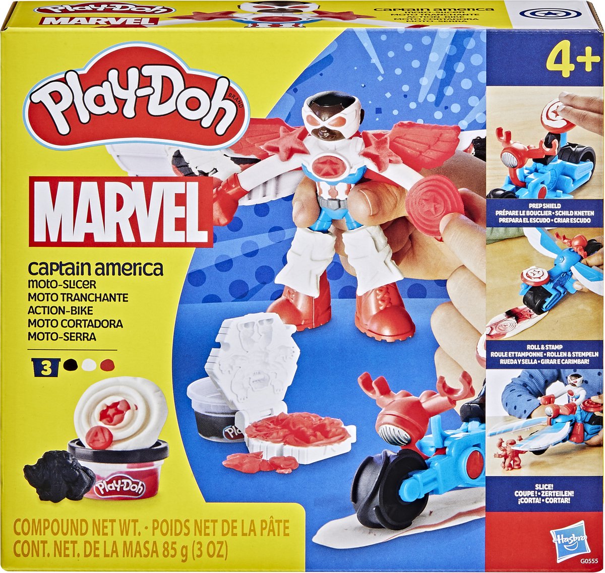 Play-Doh Marvel Captain America Motorschneider-Spielset – Modelliermasse – 3 Gläser – Basteln für Kinder