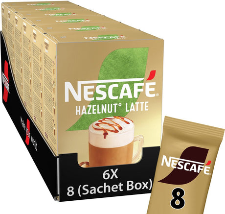 Nescafé Haselnuss-Latte-Instantkaffee – 6 Kartons x 8 Beutel
