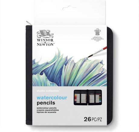 Winsor Newton 2090005 Studio Collection Aquarellstifte-Set, 26-teilig im Etui – Aquarellstifte mit HB-Stift und Pinsel im Etui