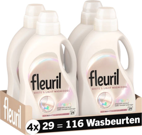 Fleuril White Light – Flüssigwaschmittel – Wäsche in Weiß- und Pastellfarben – 4 x 29 Wäschen – Vorteilspack