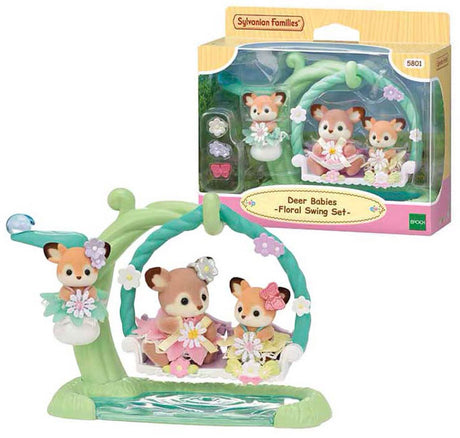 Sylvanian Family 5801 Hirschbaby – Blumenschaukel – 3 samtweiche Spielfiguren