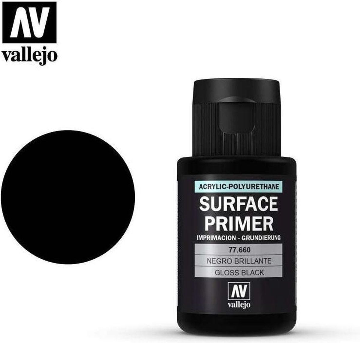 Vallejo Hobby Paint Acrylfarbe – 77660 Glanzschwarz – Grundierung – Acryl (32 ml) Farbflasche – 32 ml