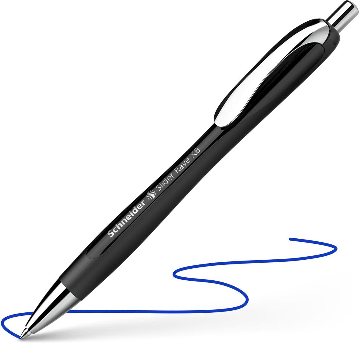Schneider Schreibgeräte Schneider Kugelschreiber Slider Rave, extra breit, blaue Tinte, schwarz 5 Stück