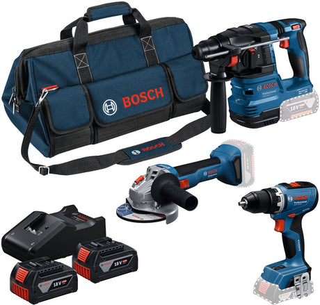 Bosch Blue Battery Toolkit 3 Toolkit 18 V GSR 18 V-65 + GWS 18 V-8 + GBH 18 V-22 | 2x GBA 18V 4,0Ah + Ladegerät Gal 18V-40 - 0615A50094