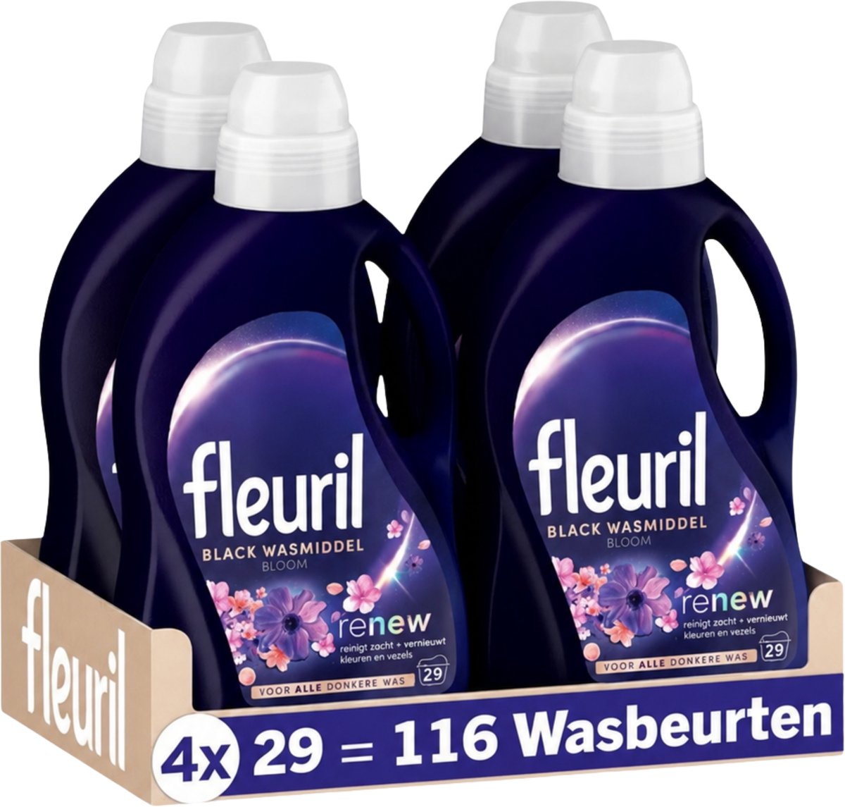 Fleuril Black Bloom – Flüssigwaschmittel – dunkle und schwarze Wäsche – intensives Dufterlebnis – 4x29 Wäschen – Vorteilspack