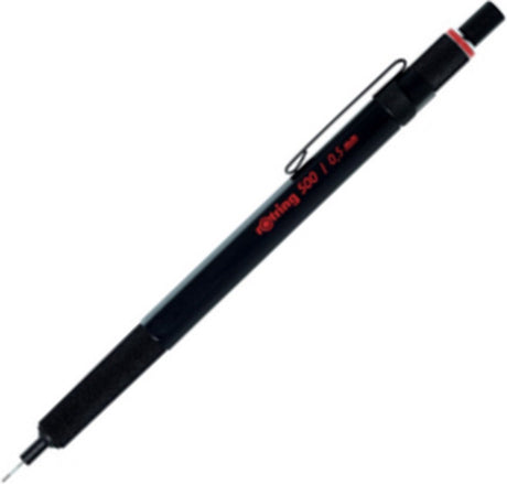 Rotring 500 Druckbleistift | 0,5 mm HB-Stift | schwarzes sechseckiges Kunststoffgehäuse und rutschfester strukturierter Metallgriff