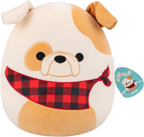 Squishmallows – mittelgroßer Plüsch-Brock, 30 cm – weiß-braune Bulldogge mit kariertem Bandana