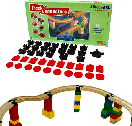 Toy2 Allround XL – 41 Brio Duplo Adapter – Bahngleisteile – Holzbahngleis – passend für Lego Duplo©, Hubelino, Bandits Angels, Biobuddi, Hape, Brio©, Ikea