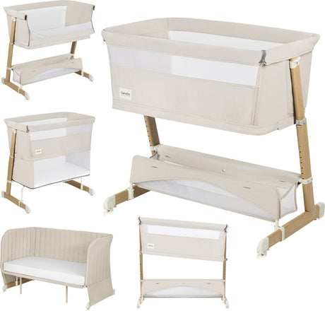 Lionelo thomi plus 5in1 - meegroeibed: co sleeper + babybed + baby box + peuterbed + bank - met 7 hoogtes - 2x matrassen t25 - verstelbare poten - ademend afritsbare zijkant - opbergmand - wielen - wasbare bekleding - tot 100 kg - peuter kinder bed