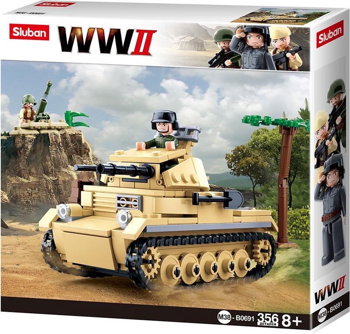 Sluban Army Wwii Mini Tank Bauspielzeug – Konstruktionsspielzeug Modellbau – Baukasten mit 356 Bausteinen – M38-B0691 ab 8 Jahren