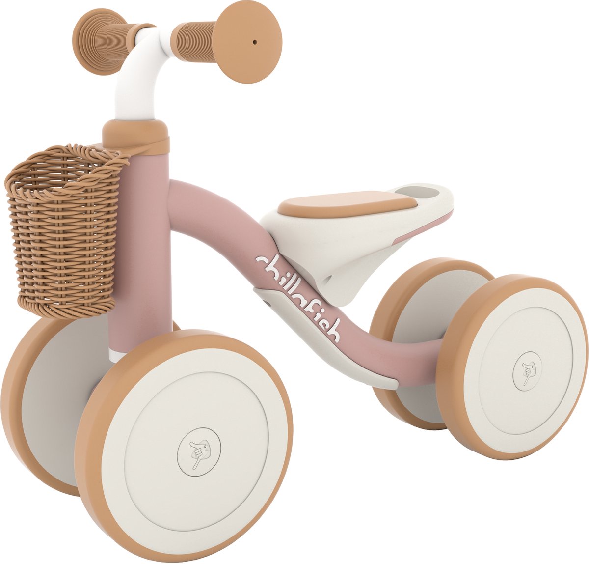 Chillafish Laufrad 1 Jahr für Mädchen mit Korb – Lauflernhilfe für Kleinkinder bis 3 Jahre – Pink – leichtes Auto mit Griff zum Tragen – leise Anti-Rutsch-Reifen für drinnen und draußen – stabil mit 4 Rädern – Modell Cruzi