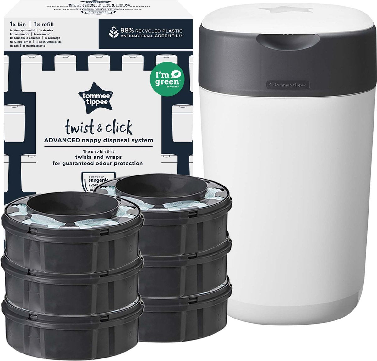 Tommee Tippee Twist Click Windeleimer-Starterset – 6 Nachfüllungen – Weiß