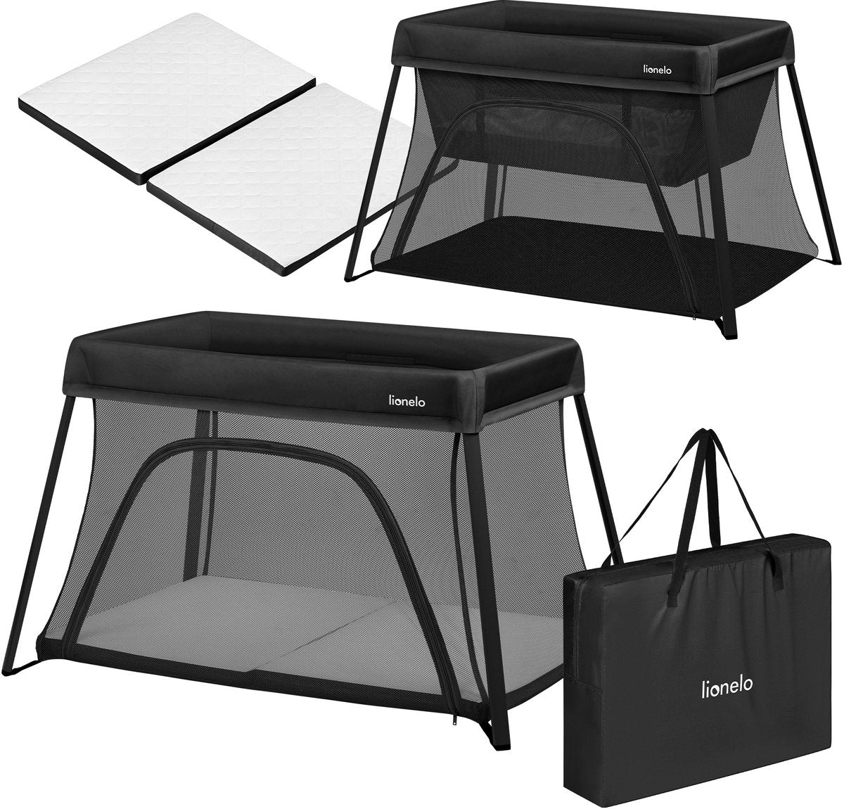 Lionelo Alice – 3 in 1 Babybett, Laufstall und Reisebett – Campingbett – Matratze mit T25-Schaum – 2 Höhenpositionen – leicht (5,5 kg) – kompakt faltbar – Reißverschluss – inklusive Tragetasche – abnehmbarer waschbarer Bezug