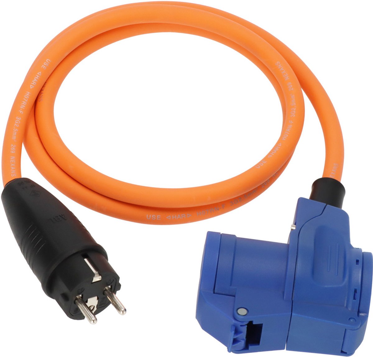 Brennerstuhl Cee-Adapterkabel Camping 1,5m Kabel in Orange (Schutzkontaktstecker und Cee-Winkelkupplung inkl. Schutzkontakt-Kombisteckdose, 230V 16A, für den dauerhaften Außeneinsatz, hergestellt in Deutschland)