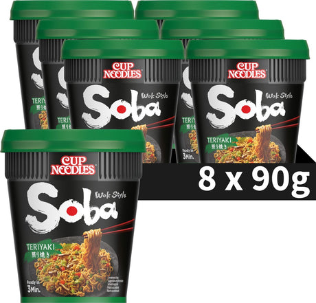 Nissin Soba-Cup-Nudeln – Nudeln im Teriyaki-Wok-Stil – Instantnudeln – 8 Stück