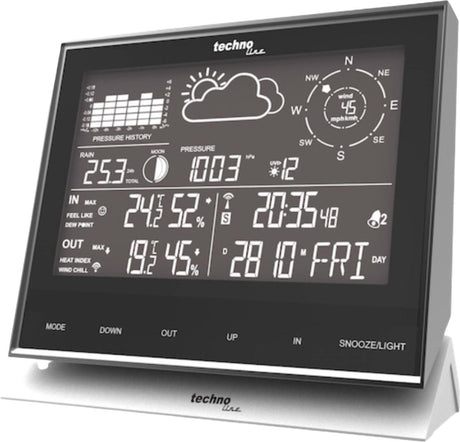 Technoline Wetterstation – ws 1700 – 138 x 153 x 53 mm – Aluminium schwarz – mit 3 Außensensoren 100 m – tl-ws1700