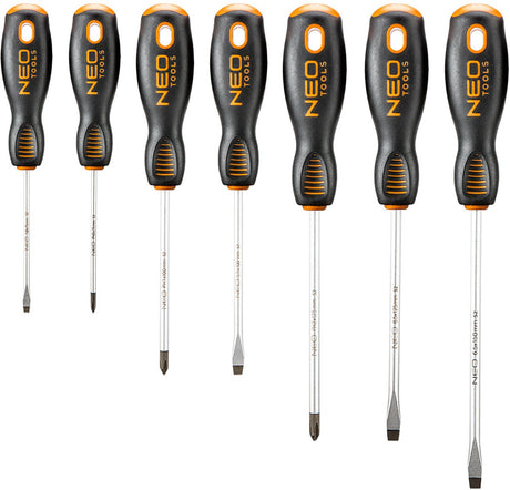 Neo-Serie – Schraubendreher-Set – Flach- und Kreuzkopf – 7-teilig – magnetische Spitze – langlebiger S2-Stahl